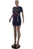 White Fashion Casual Letter Print Basic O Neck T-shirt Dress Dresses