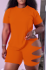 Orange Casual Solid Hollowed Out O Neck Short Sleeve Two Pieces