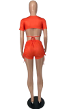 Orange Sexy Casual Print Patchwork O Neck Short Sleeve Two Pieces