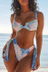 Blue Fashion Sexy Print Hollowed Out Fold Swimwears