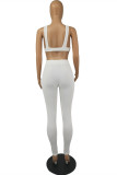White Sexy Casual Solid Backless V Neck Sleeveless Two Pieces