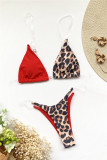 Rose Red Fashion Sexy Patchwork Print Backless Swimwears