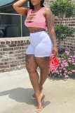 Pink Casual Solid Ripped U Neck Sleeveless Two Pieces