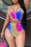 Purple Fashion Sexy Print Backless Swimwears
