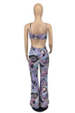 Multicolor Fashion Sexy Print Backless Spaghetti Strap Regular Jumpsuits