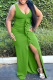 Green Sexy Solid High Opening U Neck Irregular Dress Dresses