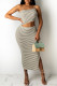 Light Brown Sexy Casual Striped Print Backless One Shoulder Sleeveless Two Pieces