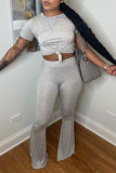 White Fashion Casual Solid Basic O Neck Short Sleeve Two Pieces