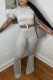 Grey Fashion Casual Solid Basic O Neck Short Sleeve Two Pieces