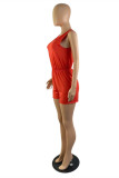 Red Fashion Casual Solid Basic O Neck Regular Romper