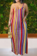 Rainbow Color Casual Print Patchwork Spaghetti Strap Straight Dresses
