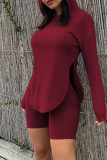 Grey Fashion Casual Solid Slit Hooded Collar Long Sleeve Two Pieces