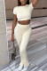 Apricot Fashion Casual Solid Basic O Neck Short Sleeve Two Pieces