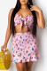 Pink Fashion Sexy Print Bandage Backless Strapless Sleeveless Two Pieces