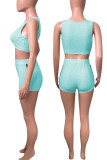 Cyan Street Solid Patchwork U Neck Two Pieces