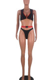 Red Sexy Solid Hollowed Out Patchwork Zipper Swimwears
