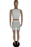 White Fashion Casual Print Vests U Neck Sleeveless Two Pieces