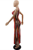 Red Fashion Sexy Print Backless Slit U Neck Vest Dress Dresses
