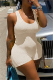 Grey Fashion Casual Solid Backless U Neck Sleeveless Skinny Romper