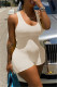 Cream White Fashion Casual Solid Backless U Neck Sleeveless Skinny Romper