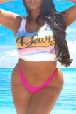 Letter Print Sexy Sweet Print Patchwork Swimwears