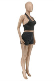 Black Sexy Casual Solid Backless Halter Sleeveless Two Pieces