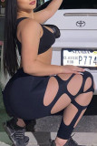 Black Sexy Solid Hollowed Out Patchwork Skinny High Waist Pencil Solid Color Bottoms