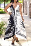 Black Sexy Print Halter Irregular Dress Dresses