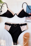 Black Fashion Sexy Patchwork Backless Swimwears