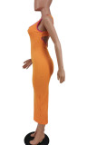 Tangerine Casual Print Split Joint U Neck Pencil Skirt Dresses