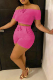 Pink Sexy Casual Solid Backless Off the Shoulder Short Sleeve Two Pieces