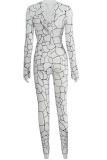 White Sexy Print Patchwork Half A Turtleneck Long Sleeve Two Pieces