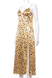 Yellow Sexy Print High Opening Spaghetti Strap Pencil Skirt Dresses