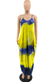 Multicolor Sexy Print Patchwork Spaghetti Strap Straight Dresses