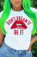 White Fashion Casual Letter Lips Printed Basic O Neck T-Shirts