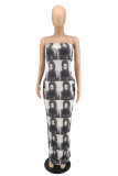 Multicolor Fashion Sexy Print Backless Strapless Sleeveless Dress