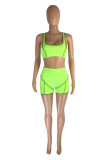 Green Casual Sportswear Solid Backless U Neck Sleeveless Two Pieces