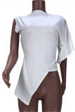 White Fashion Solid Patchwork Asymmetrical O Neck T-Shirts