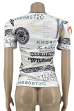 White Fashion Casual Print Basic O Neck T-Shirts