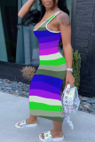 Pink Casual Print Patchwork U Neck Pencil Skirt Dresses