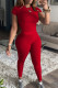 Red Casual Solid Patchwork O Neck Short Sleeve Two Pieces