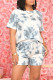 Blue Fashion Casual Print Basic O Neck Short Sleeve Two Pieces