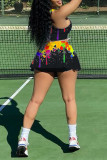 Grey Sexy Casual Print Vests U Neck Sleeveless Two Pieces