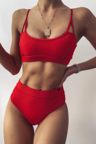 Red Fashion Sexy Solid Backless Swimwears