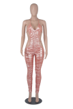 Blue Sexy Solid Hollowed Out Halter Skinny Jumpsuits
