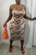 Khaki Fashion Sexy Print Backless Spaghetti Strap Sleeveless Dress