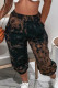 Black Casual Print Patchwork Straight High Waist Straight Positioning Print Bottoms