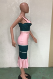 Green Sexy Striped Patchwork U Neck Trumpet Mermaid Dresses