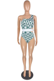 Blue Sexy Plaid Hollowed Out Patchwork Swimwears