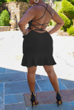 Pink Fashion Sexy Solid Backless Spaghetti Strap Sleeveless Dress